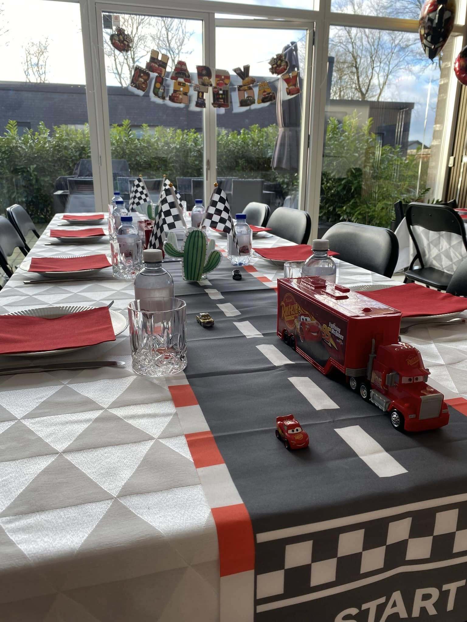 Cars-themed desert decor with cactus signs and Route 66 accents
