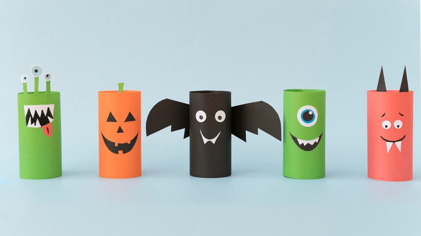 Homemade Halloween decorations made from recycled materials