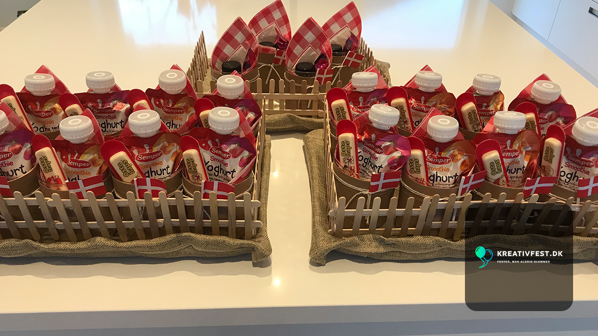 Farm-themed snack packaging reused from a 1st birthday party