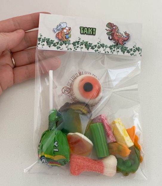 Smashers-themed goodie bag filled with candy